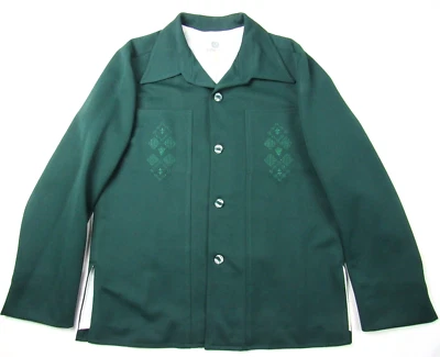 Jaqueta de lazer poliéster extravagante vintage década de 1970 colarinho pontudo L verde 2 bolsos discoteca - Imagem 1 de 4