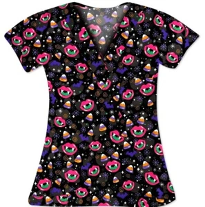NWT Women's Medium Sweet Tooth Halloween Print I Love Scrubs Scrub Top - Picture 1 of 1