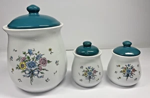 Vintage Victorian Bouquet Tabletops Unlimited 3 Canister Set Lids Sugar Coffee - Picture 1 of 13