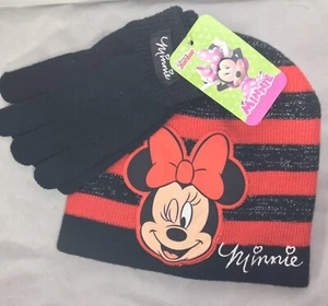 Child Size Disney Junior Minnie Mouse Black Red Hat and Gloves Set NWT B20 - Picture 1 of 1