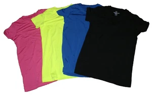 New Girls Size Medium 4 Pack T-Shirts Poly/Spandex Pink Blue Black Yellow SS - Picture 1 of 3