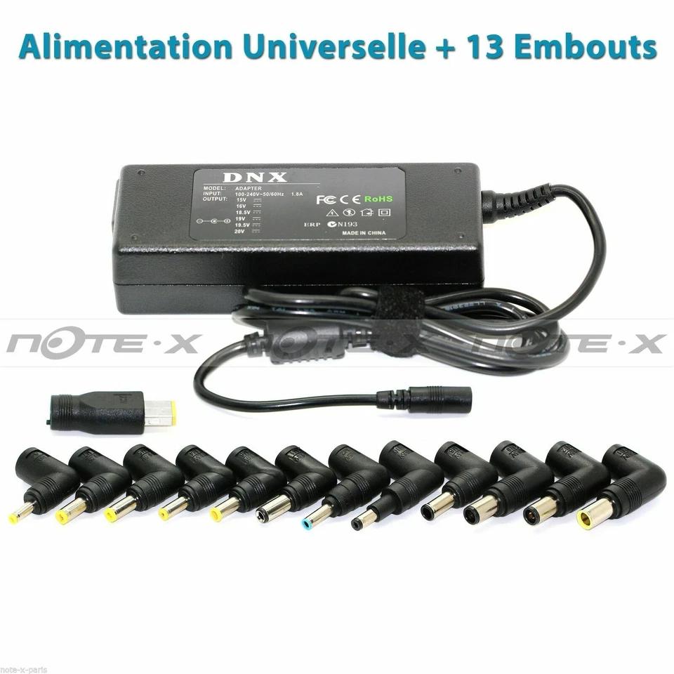 DNX Chargeur d'Alimentation Universel 70W Pour Ordinateur PC Portable + 13 Embouts