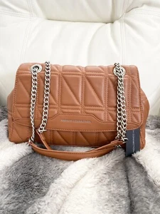 NEW French Connection Cationa Box Quilt Shoulder Bag Purse Cognac Orange Handbag - Picture 1 of 8