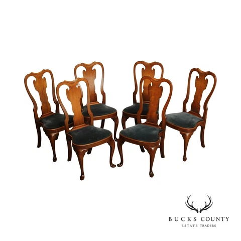Queen Anne Style Bench Made Set of 6 Walnut Dining Chairs Cover