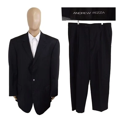 Andrew Fezza Super 100's 2 Piece Navy Blue Pinstripe Wool Suit 48XL Pants 42X28 - Image 1 of 4