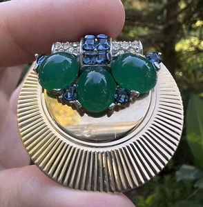 1950's MARCEL BOUCHER Gold Tone Green Cabochon Brooch Numbered 3560 - Picture 1 of 16