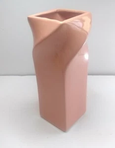 handcrafted Salmon colored natural white clay flower vase 7.5" original sticker - Picture 1 of 8