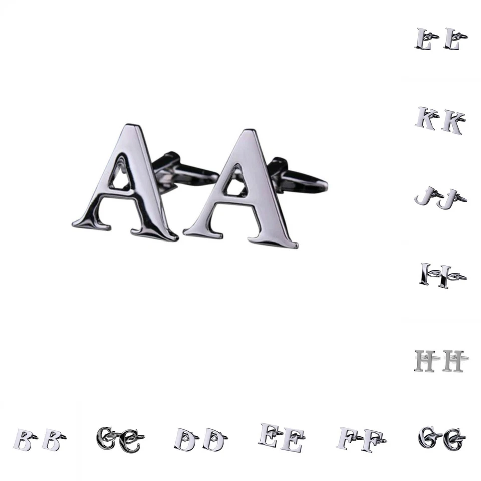 Argento Lettera Gemelli Personalizzato Monogramma Iniziali Gemelli Matrimonio - Immagine 1 di 1