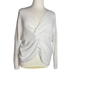 Full Circle Trends Womens White Knit V-neck Sweater Twisted Crop Hem Sz 2XL - Picture 1 of 10