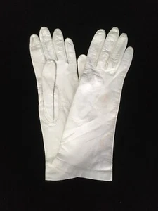 Vintage White French Kid Leather Silk Lined Gloves Size 6.5 Medium 11" Long - Picture 1 of 12