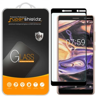 Protector de pantalla de vidrio templado de cubierta completa Supershieldz para Nokia 7 plus (negro) Foto 1 de 4