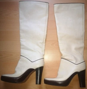 DIESEL 'VERO CUOIO' HIGH HEELS OFF WHITE IVORY ITALIAN LEATHER BOOTS UK5 EU 38 - Picture 1 of 12