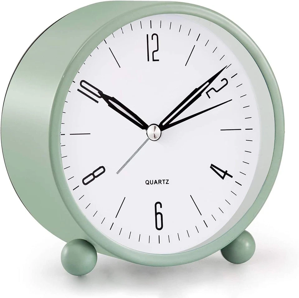 Analog Alarm Clock 4 Inch Round Non Ticking Battery Operated Silent Snooze Light - Image 1 of 1