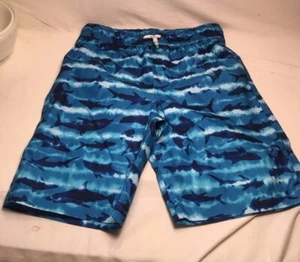 SHARKS Lands' End Boys size M 5/6 Swim Trunks Black and Blue Nautical Sea theme - Picture 1 of 4