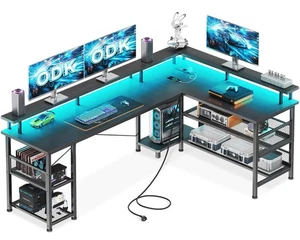 ODK Gaming Tisch mit LED, Reversibel Gaming Schreibtisch mit 2 Steckdosen & 2... - Bild 1 von 7