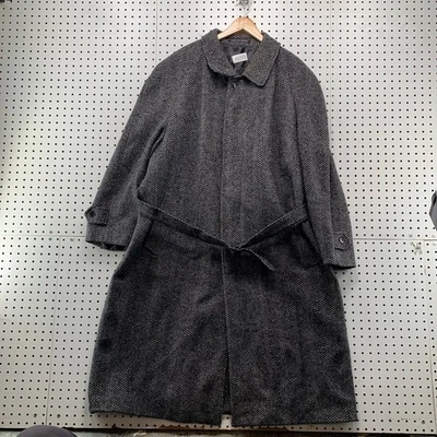 Vintage 60s Wool Tweed Coat Mens 50 2XL Gray Herringbone Belted England Scotland - Image 1 of 4