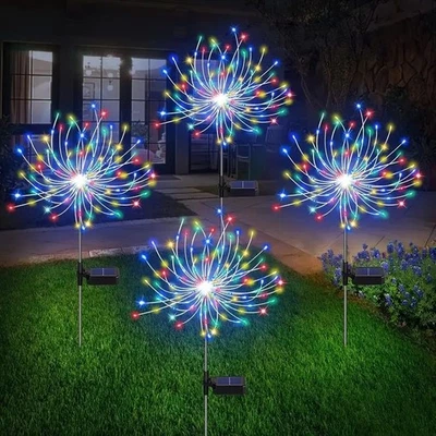 4 Pack 120 LED Solar Firework Starburst Lights 8 Modes Waterproof Garden Decor - Image 1 of 4