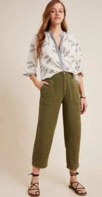 Pantalones utilitarios Anthropologie Audra mezcla de lino verde recortados cargo usados en excelente estado talla 31 Foto 1 de 4