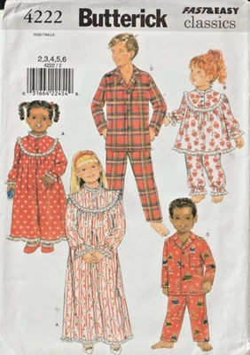 Boys/Girls' PJ's & Nightgowns - Butterick Pattern 4222 (Sz 2 - 6) EASY-to-SEW! - Image 1 of 2