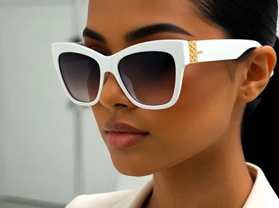 Gafas de sol con montura blanca y lentes negras para mujer Street Wear protección UV400 de lujo nuevas Foto 1 de 4