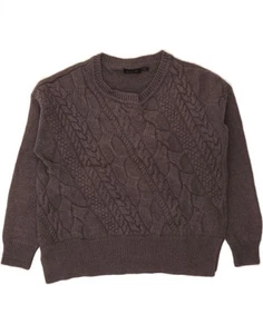 MASSIMO DUTTI Womens Crop Crew Neck Jumper Sweater UK 14 Medium Grey Wool CO44 - Picture 1 of 3