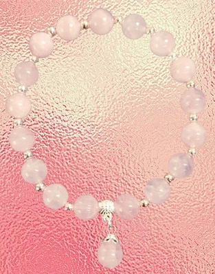 Rosenquarz Armband💍Damen Perlenarmband Sterlingsilber Edelstein Damen Schmuck - Bild 1 von 3