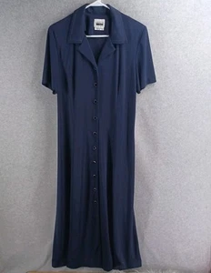 Vestido largo vintage Leslie Fay Business maxi botones talla 14 azul marino costuras años 80 - Imagen 1 de 17