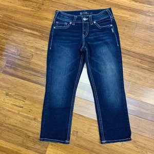 Silver Jeans Suki Mid Capri Jeans Womens Size 28 Dark Wash Embroidered Pockets - Picture 1 of 8