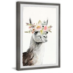 Marmont Hill Floral Crowned Side View Llama Framed Painting Print - Picture 1 of 6