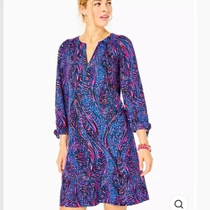 NEU Lilly Pulitzer Cath 3/4 Arm Kleid blau ausgestellt Always Pawsitive Medium - Bild 1 von 6