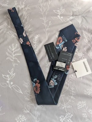 Comme des Garçons Home Deux Silk Neck Tie Navy Blue Floral Print Brand New - Image 1 of 4