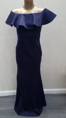 NEW City Goddess Navy Fishtail Long Dress Size 8 Prom Weeding Party Maxi Bardot - Image 1 of 4