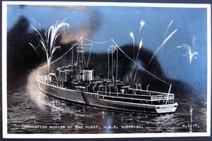 BRITISH ROYAL NAVY~1946 CORONATION REVIEW OF THE FLEET~H.M.S. SURPRISE ~ RPPC