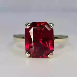 4Ct Radiant-Cut Lab-Created Red Ruby Solitaire Wedding Ring 10K Yellow Gold Over - Picture 1 of 9