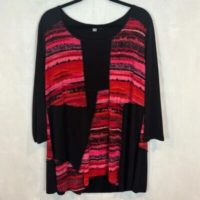 Kate & Mallory Women's oversized red black patchwork tunic artsy blouse size L - Image 1 of 4