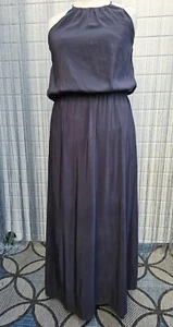 H&M Charcoal Satin Silk Lace Back Sleeveless Long Dress Size 16 NWT - Picture 1 of 9