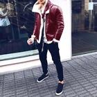 Mens Casual Fur Lined Warm Pu Leather Jacket Cotton Coat Parka Outwear