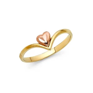 14K 2 Tone Gold V Shape Pink Heart Ring Band Womens Fancy Size 7 Valentines Day - Picture 1 of 1