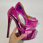 Women Pumps Peep Toe Metallic Color Thin High Heels Sandals Slip on Shoes Woman