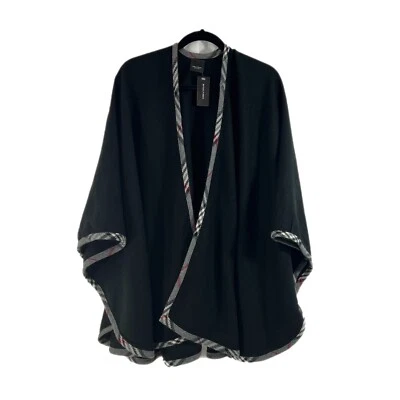 Lord & Taylor Mujer Capa Negra Abierta Asimétrica Cuadros Borde Frontal Talla Única NUEVO Foto 1 de 4