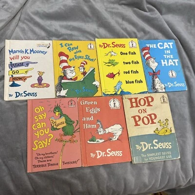 Vintage Dr. Seuss Book Lot 7 Books Hop On Pop Green Eggs And Ham One Fish - Image 1 of 4