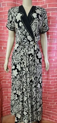 Vintage Carole Little Años 80 Envoltura Recortada Pierna Ancha Negro Taupe Para Mujer Talla M? #C5 Foto 1 de 4