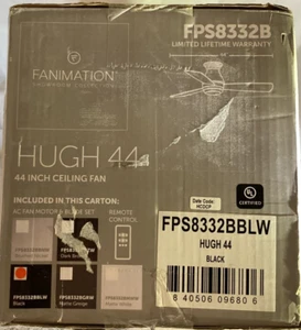 FANIMATION Hugh 44"Integrated LED Indoor/Outdoor Black Ceiling Fan w/Remote - Picture 1 of 6