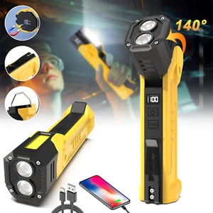 Rechargeable Work Light Mechanic Flashlight Lamp Magnetic Base Phone Power Bank - Picture 1 of 8