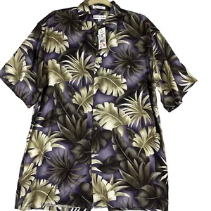 Pierre Cardin Men's Shirt Medium Plum Tropical Leaf Palm Tree Hawaiian - Picture 1 of 11