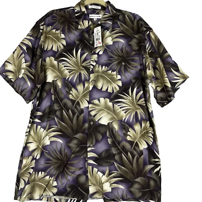 Pierre Cardin Men's Shirt Medium Plum Tropical Leaf Palm Tree Hawaiian - Image 1 of 4