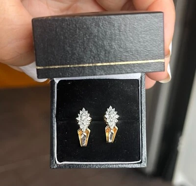 14kt yellow gold two-tone diamond huggie earrings - Image 1 of 4