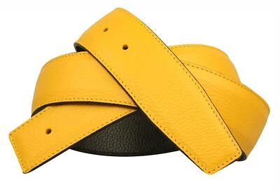 Cinturón H 100% Calidad Amarillo Negro 40mm Correa Cuero Reversible Sin Hebilla Foto 1 de 4