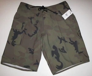 VOLCOM Men's 28 Board Shorts Manic 2 Green Army Camo Print Surf - Picture 1 of 2