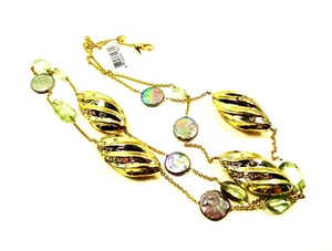 ALEXIS BITTAR Gold Plated Green Amethyst Coin Pearls Crystals Station Necklace - Picture 1 of 8